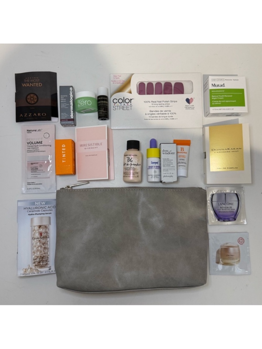 Luxury High End Beauty Skincare Samples Trial Size Bag Bundle with Nail Strips